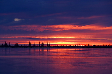 Sunrise at the lake near Churchill, Hudson Bay, Manitoba, Canada, North America