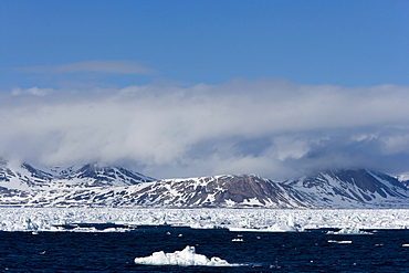 Pack ice and glacier, Spitsbergen, Svalbard, Norway, Scandinavia, Europe