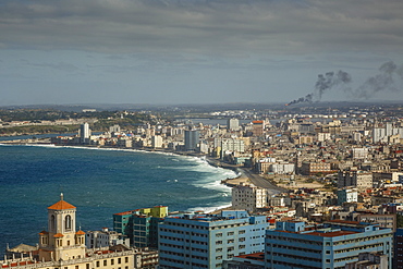 Elevated view over the city and the Malecon waterfront, Havana, Cuba, West Indies, Caribbean, Central America