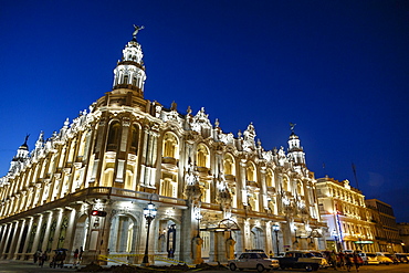 The Gran Teatro (Grand Theater) illuminated at night, Havana, Cuba, West Indies, Caribbean, Central America