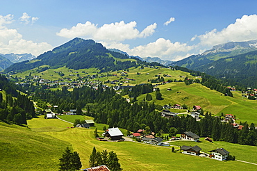 Aerial view of the Kleines Walsertal, Austria, Europe