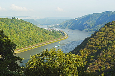 View of River Rhine near Kestert, Rhineland-Palatinate, Germany, Europe 