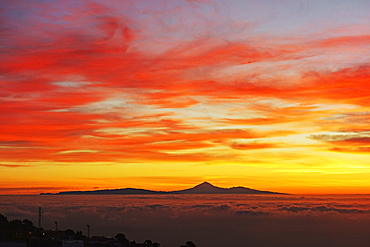 View from El Pinar towards Tenerife at sunrise, El Hierro, Canary Islands, Spain, Atlantic, Europe