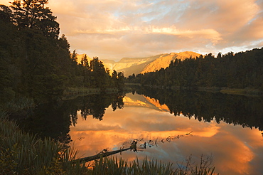 Sunset, Lake Matheson and Southern Alps, Westland, South Island, New Zealand, Pacific