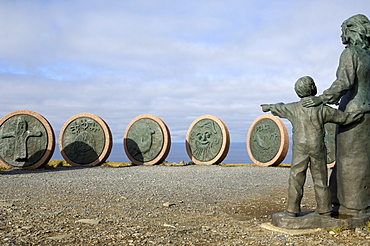 Monument at Nordkapp (North Cape), Mageroya Mahkaravju island, Norway, Scandinavia, Europe