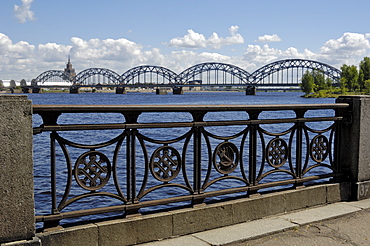 Railway bridge over the river Daugava, Riga, Latvia, Baltic States, Europe