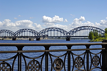 Railway bridge over the river Daugava, Riga, Latvia, Baltic States, Europe