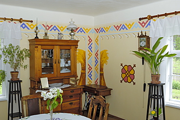 Interior of a traditional Latvian house circa 1925 from the Vidzeme region, Latvian Open Air Ethnographic Museum (Latvijas etnografiskais brivdabas muzejs), near Riga, Latvia, Baltic States, Europe