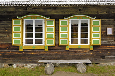 Window detail of a traditional Lithuanian farmstead from the Zemaitija region, Lithuanian Open Air Museum, Rumsiskes, near Kaunas, Lithuania, Baltic States, Europe