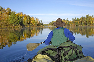 Canoeing on Hoe Lake, Boundary Waters Canoe Area Wilderness, Superior National Forest, Minnesota, United States of America, North America