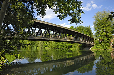 Wooden bridge at Wolfrathausen, near Munich, Bavaria, Germany, Europe