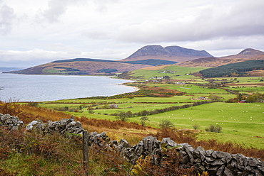 Tormore and Machrie Bay, looking towards Beinn Bharrain, Isle of Arran, North Ayrshire, Scotland, United Kingdom, Europe