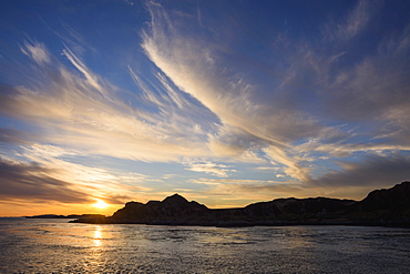 Sunset over the Inner Hebrides, from Scarba looking towards Lunga, Scotland, United Kingdom, Europe