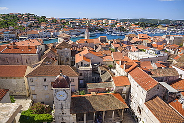 View from the bell tower, Cathedral of St. Lawrence, Trogir Old Town, UNESCO World Heritage Site, Croatia, Europe