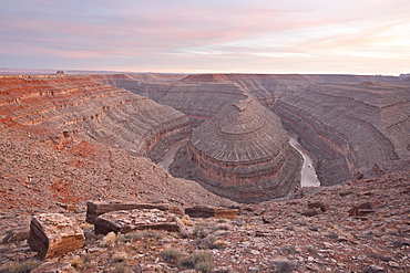 Goosenecks at sunset, Goosenecks State Park, Utah, United States of America, North America