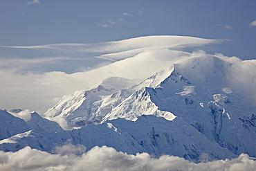 Mount McKinley among clouds, Denali National Park and Preserve, Alaska, United States of America, North America