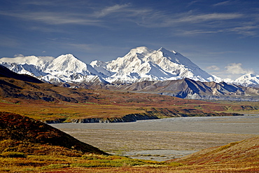 Mount McKinley in the fall, Denali National Park and Preserve, Alaska, United States of America, North America