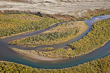 River through tundra in the fall, Katmai Peninsula, Alaska, United States of America, North America