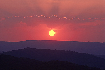 Sunset, Hluhluwe and Umfolozi Game Reserve, South Africa, Africa