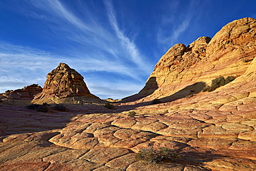 Sandstone formations with clouds, Coyote Buttes Wilderness, Vermilion Cliffs National Monument, Arizona, United States of America, North America