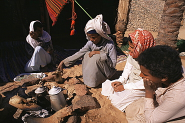 Brewing coffee outside a Bedouin tent, Sinai, Egypt, North Africa, Africa