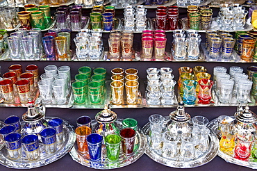 Glasses for sale, Souk, Medina, Marrakech, Morocco, North Africa, Africa