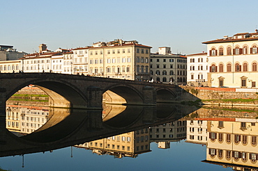 Ponte alla Carraia and Lungarno Corsini reflected in the River Arno, Florence, UNESCO World Heritage Site, Tuscany, Italy, Europe