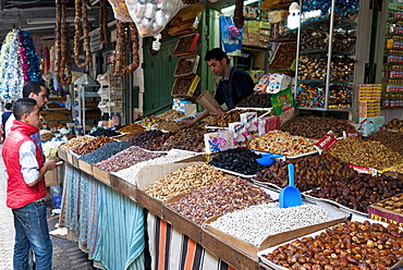 Dried fruit seller, street market, Medina, Tetouan, UNESCO World Heritage Site, Morocco, North Africa, Africa