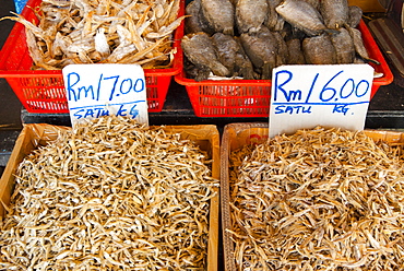 Dried fish, Food market, Kuching, Sarawak, Malaysian Borneo, Malaysia, Southeast Asia, Asia