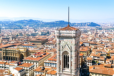 Campanile of Giotto and city view from the top of the Duomo, Florence (Firenze), UNESCO World Heritage Site, Tuscany, Italy, Europe