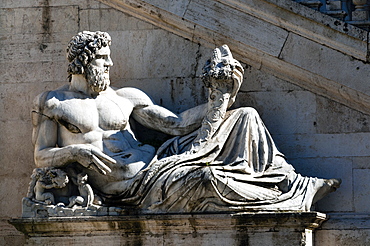 Statue of Tiber river in front of Palazzo Senatorio, Campidoglio, Capitoline Hill, Rome, Unesco World Heritage Site, Latium, Italy, Europe