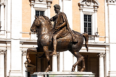 Marco Aurelio's statue and Palazzo Nuovo in the background, Campidoglio, Capitoline hill, Rome, Unesco, Latium, Italy, Europe