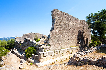 Capitolium, Ruins of Main temple on the Arx, Roman town of Cosa, Ansedonia, Grosseto province, Maremma, Tuscany, Italy, Europe