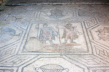 Mosaic floor of Domus dei Dioscuri, Ostia Antica archaeological site, Ostia, Rome province, Lazio, Italy, Europe