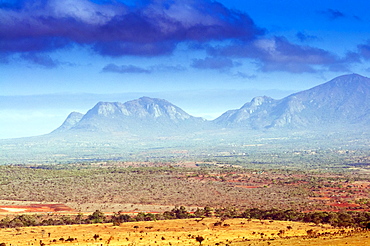 Kudu Point, Savannah and Taita Hills behind, Kenya, East Africa, Africa