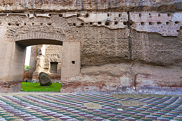 Palestra, Gym, Polychrome mosaic with scaled pattern, Baths of Caracalla, UNESCO World Heritage Site, Rome, Latium (Lazio), Italy, Europe