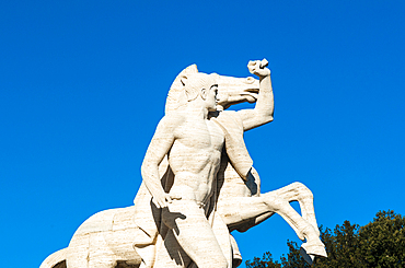 Statue at Palazzo della Civilta Italiana (Palazzo della Civilta del Lavoro) (Square Colosseum), EUR, Rome, Latium (Lazio), Italy, Europe