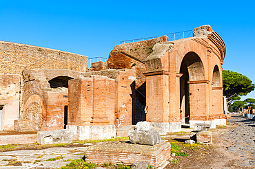 Exterior of the Theater, Ostia Antica archaeological site, Ostia, Rome province, Latium (Lazio), Italy, Europe