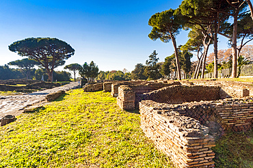 The Portico of the Sloping Roof, Ostia Antica archaeological site, Ostia, Rome province, Latium (Lazio), Italy, Europe