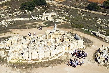 Aerial view of archaeological site, Megalithic Temple of Hagar Qim, UNESCO World Heritage Site, Malta, Europe