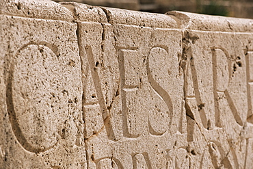 Engraving, Byzantine church, Leptis Magna, UNESCO World Heritage Site, Libya, North Africa, Africa