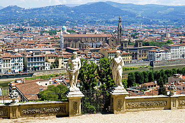 Panoramic view over River Arno and Florence from the Bardini Gardens, Bardini Garden, Florence (Firenze), Tuscany, Italy, Europe