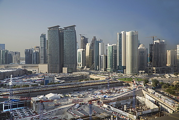 Futuristic skyscrapers downtown in Doha, Qatar, Middle East