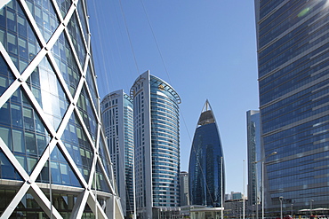 Futuristic skyscrapers downtown in Doha, Qatar, Middle East