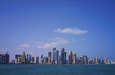 Futuristic skyscrapers downtown in Doha, Qatar, Middle East