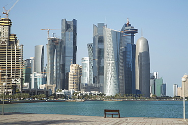 Futuristic skyscrapers on the Doha skyline, Qatar, Middle East