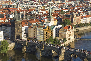 Elevated view of the Charles Bridge, UNESCO World Heritage Site, Prague, Czech Republic, Europe