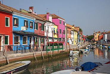 Colorful buildings on canal in Burano, Italy, Europe