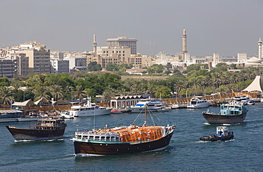 Traditional dhows on Dubai Creek, Dubai, United Arab Emirates, Middle East