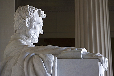 Close-up of marble statue of Abraham Lincoln, Lincoln Memorial, Washington D.C., United States of America, North America